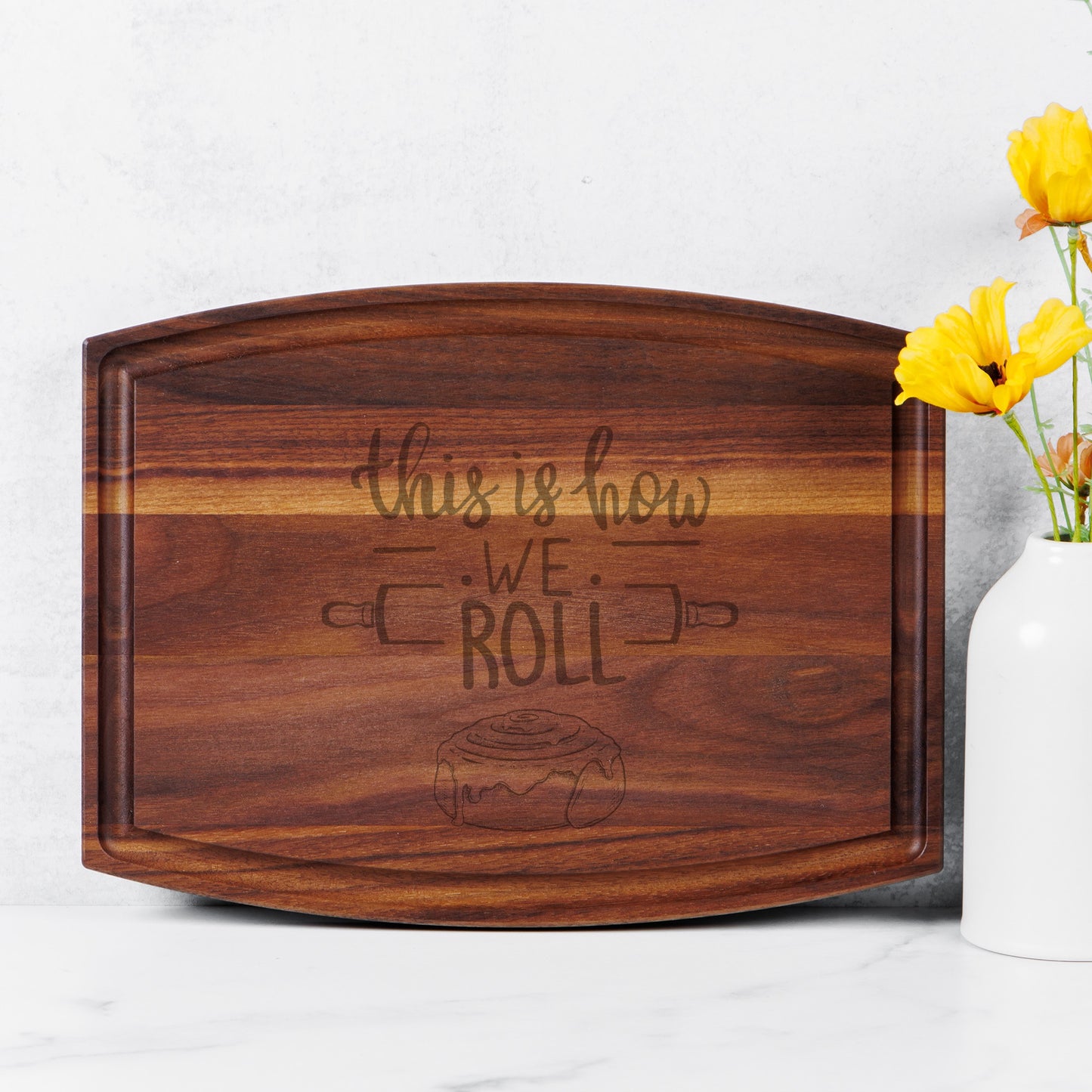 How We Roll Arched Wood Cutting Board with Groove - 12" x 9"