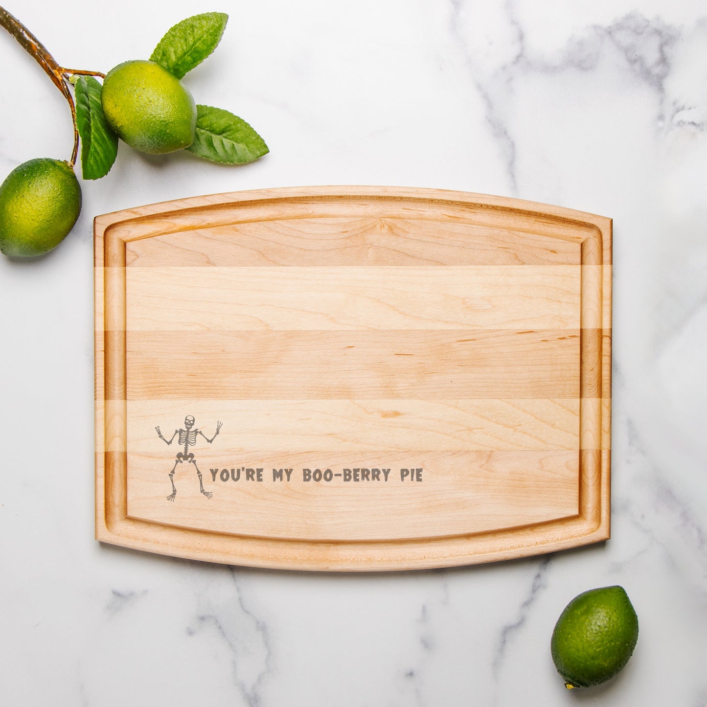 Boo-Berry Arched Wood Cutting Board with Groove - 12" x 9"