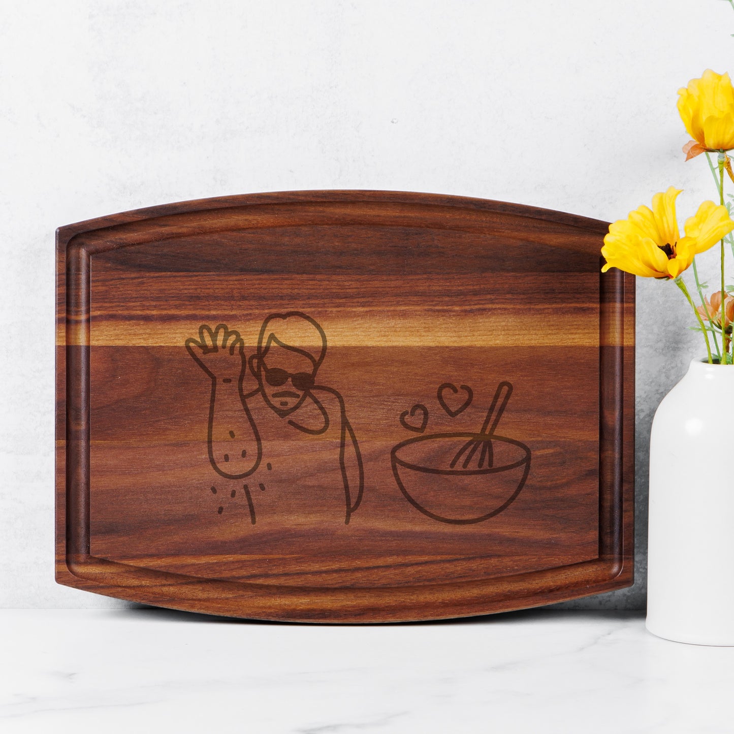 Salt Bae Arched Wood Cutting Board with Groove - 12" x 9"