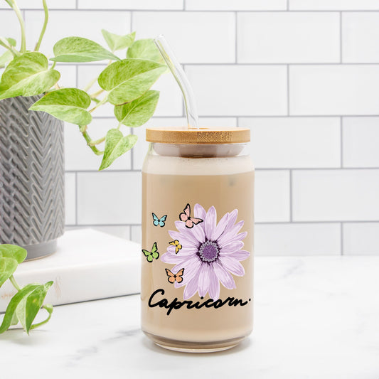 Capricorn Flower Purple Glass Can 16oz