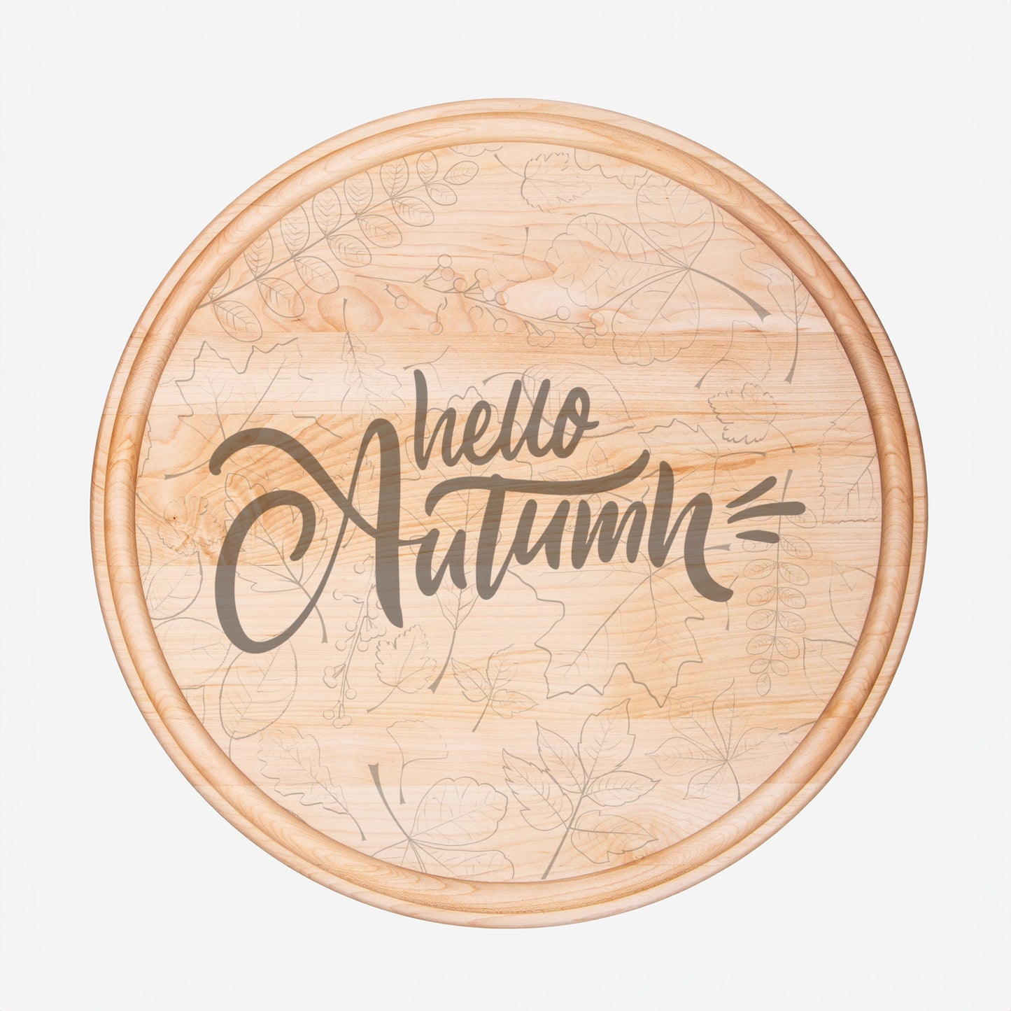 Hello Autumn Round Charcuterie Board with Groove - 13.5” x 13.5”