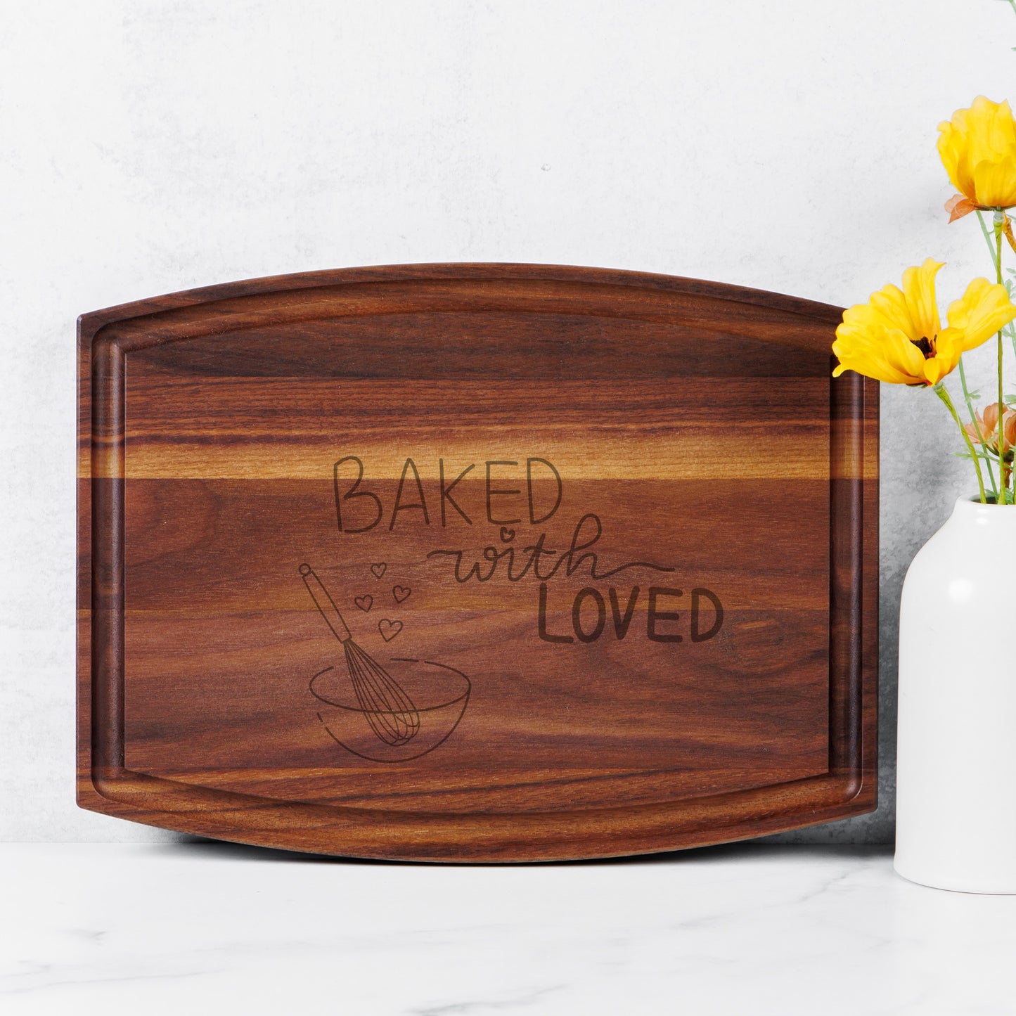 Baked With Love Arched Wood Cutting Board with Groove - 12" x 9"