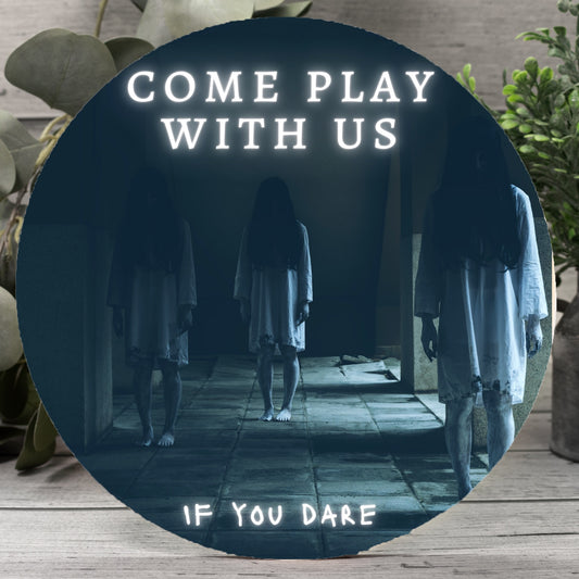 Play With Us Wood Sign 12" (Round)