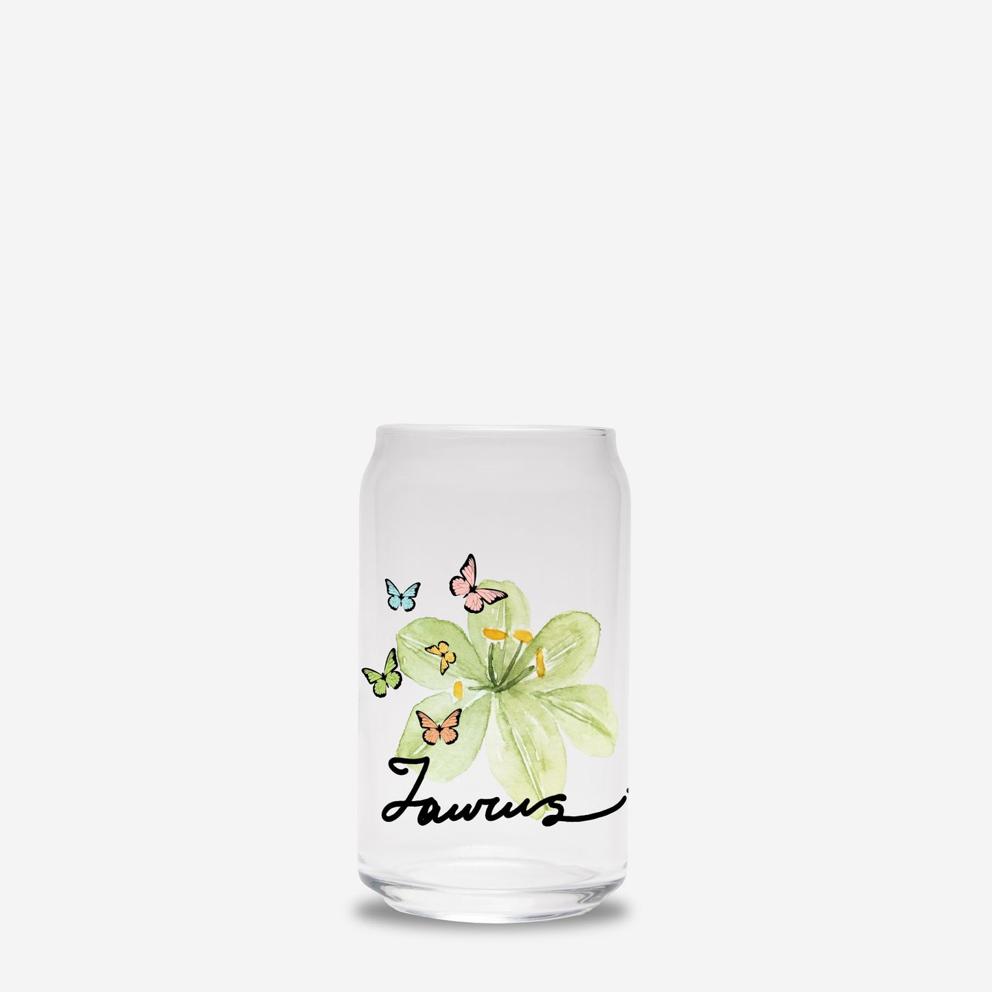 Taurus Flower Green Glass Can 16oz