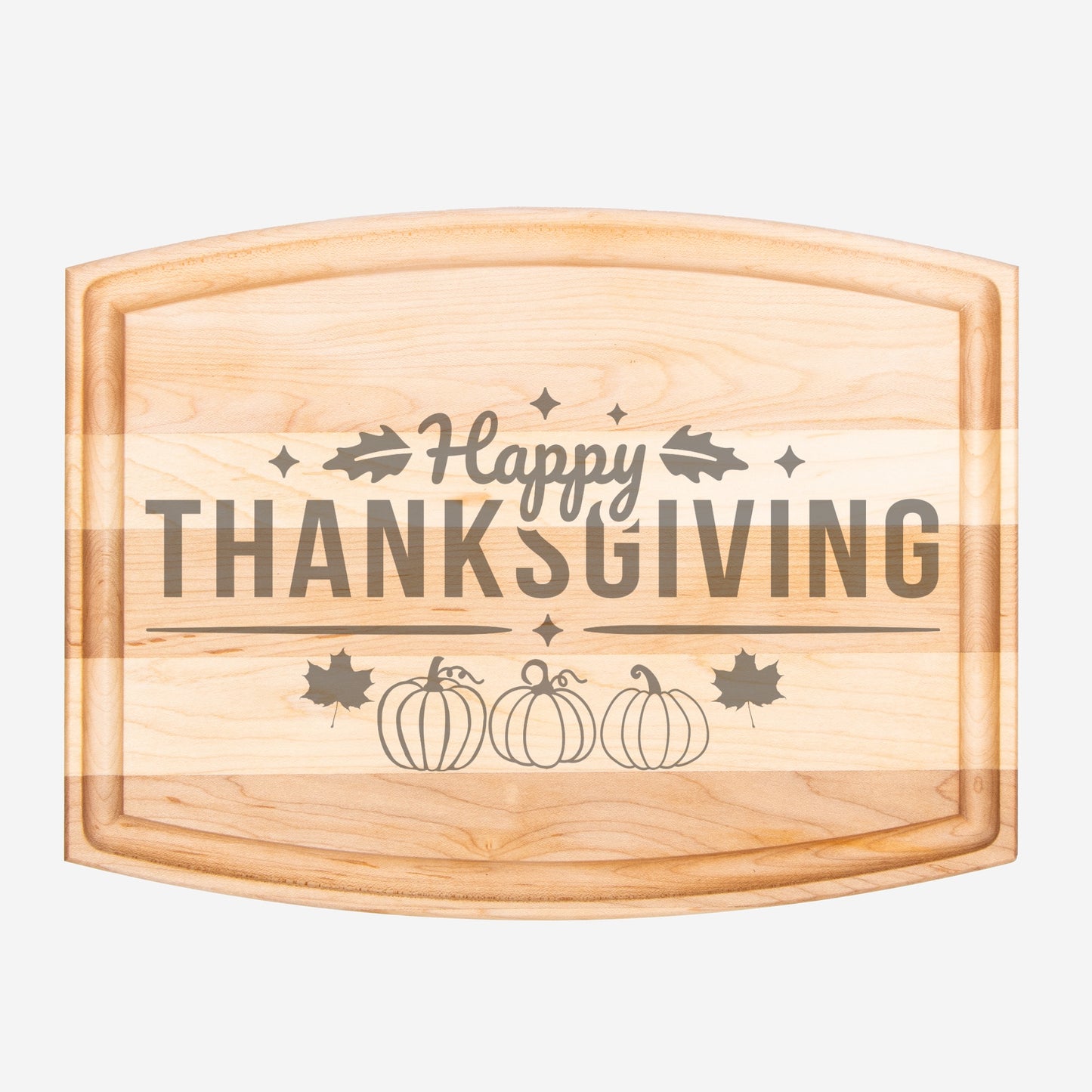 Happy Thanksgiving Arched Wood Cutting Board with Groove - 12" x 9"