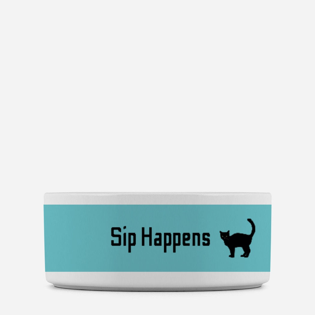 Sip Happens Cat Pet Bowl Blue