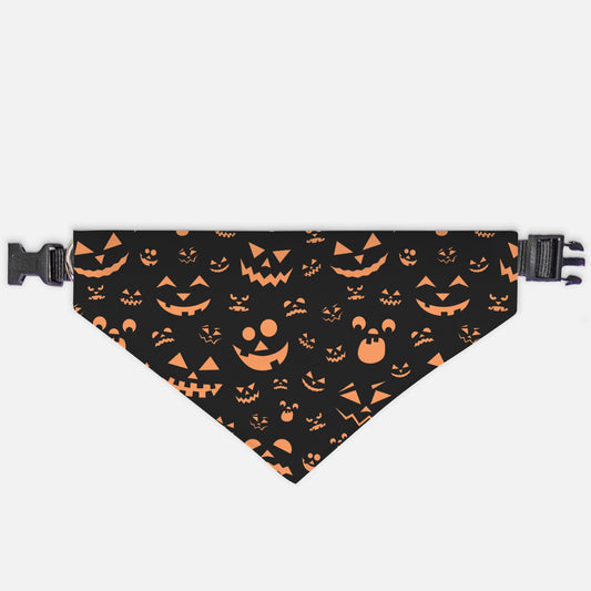 Pumpkin Face Collar Pet Bandana Org (LG & XL)