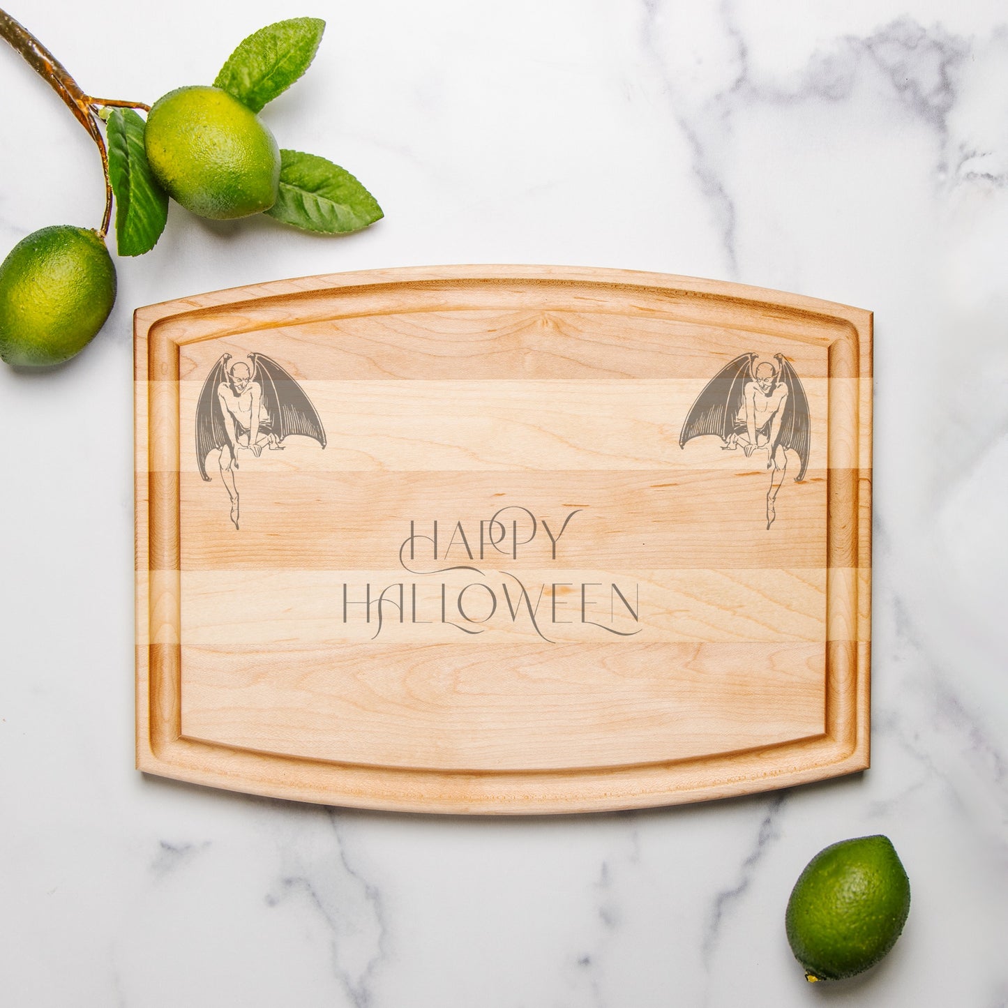 Happy Halloween Arched Wood Cutting Board with Groove - 12" x 9"