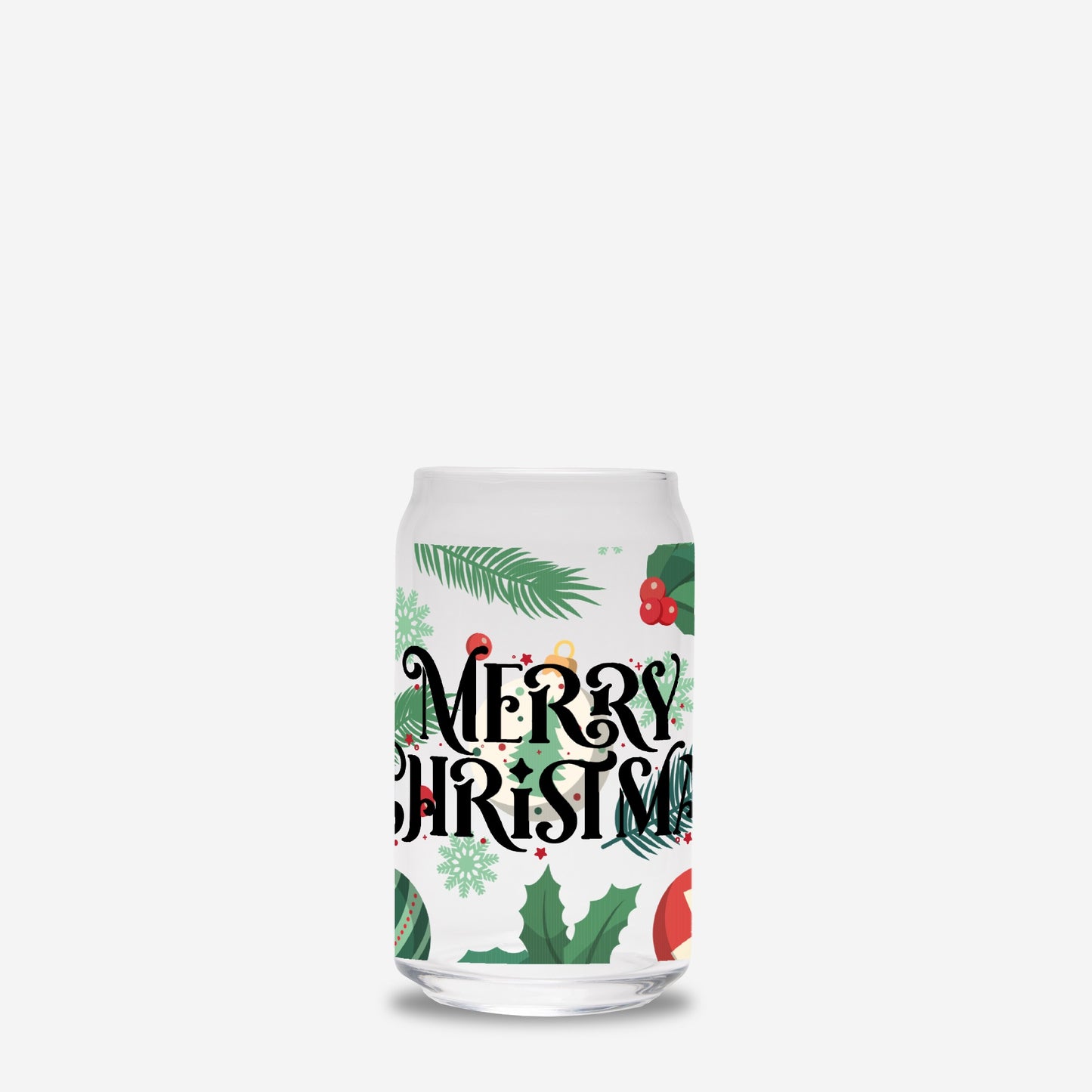 Merry Christmas Glass Can 16oz