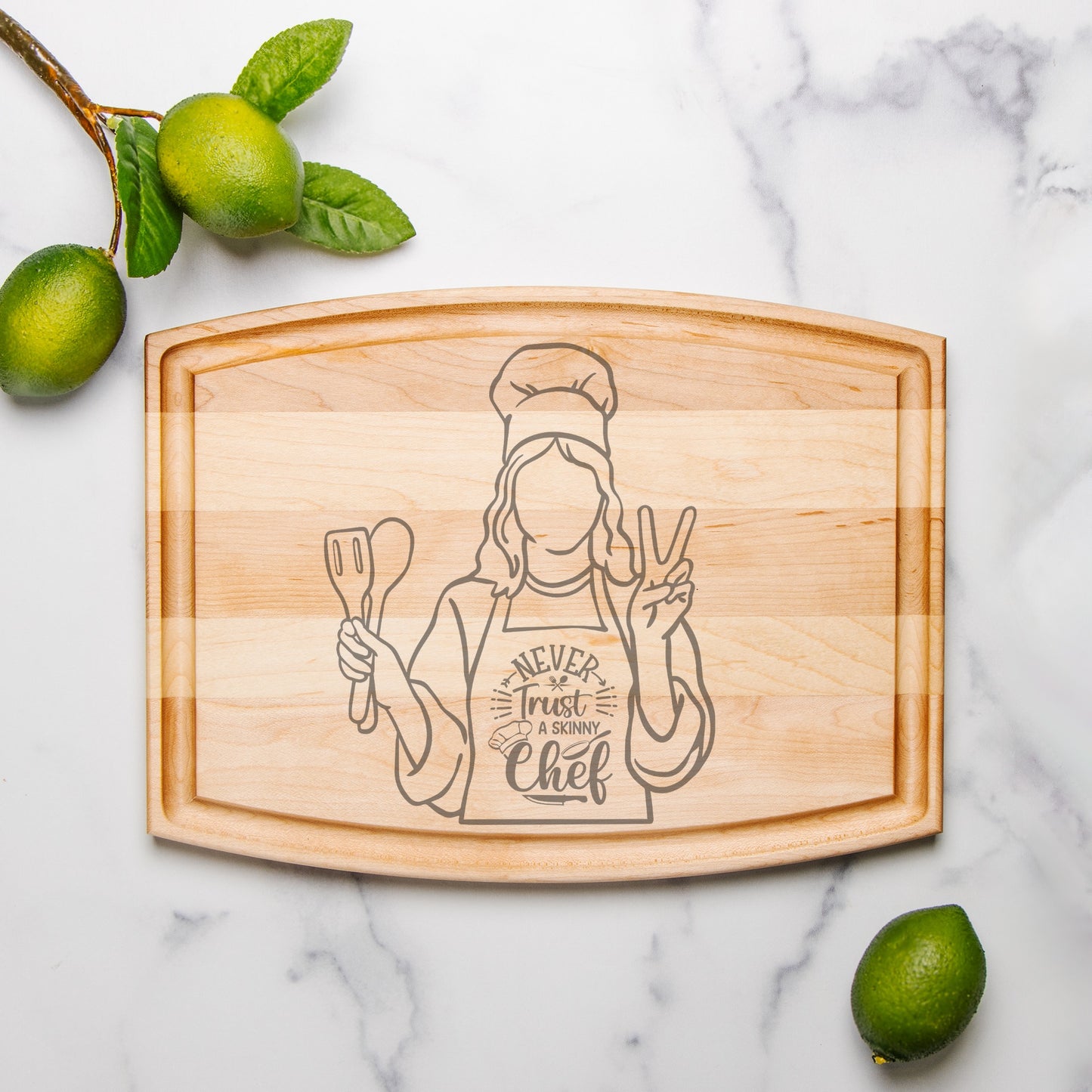 Skinny Chef Arched Wood Cutting Board with Groove - 12" x 9"