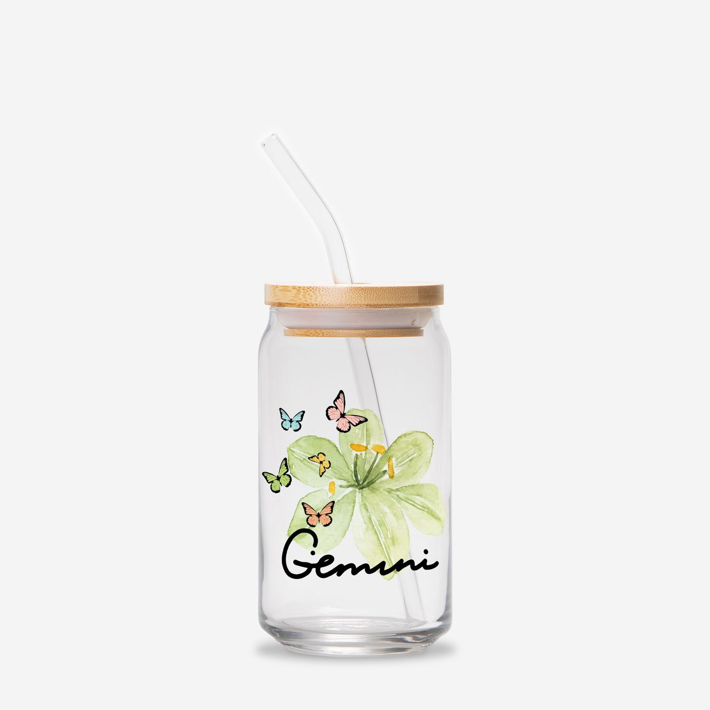 Gemini Flower Green Glass Can 16oz