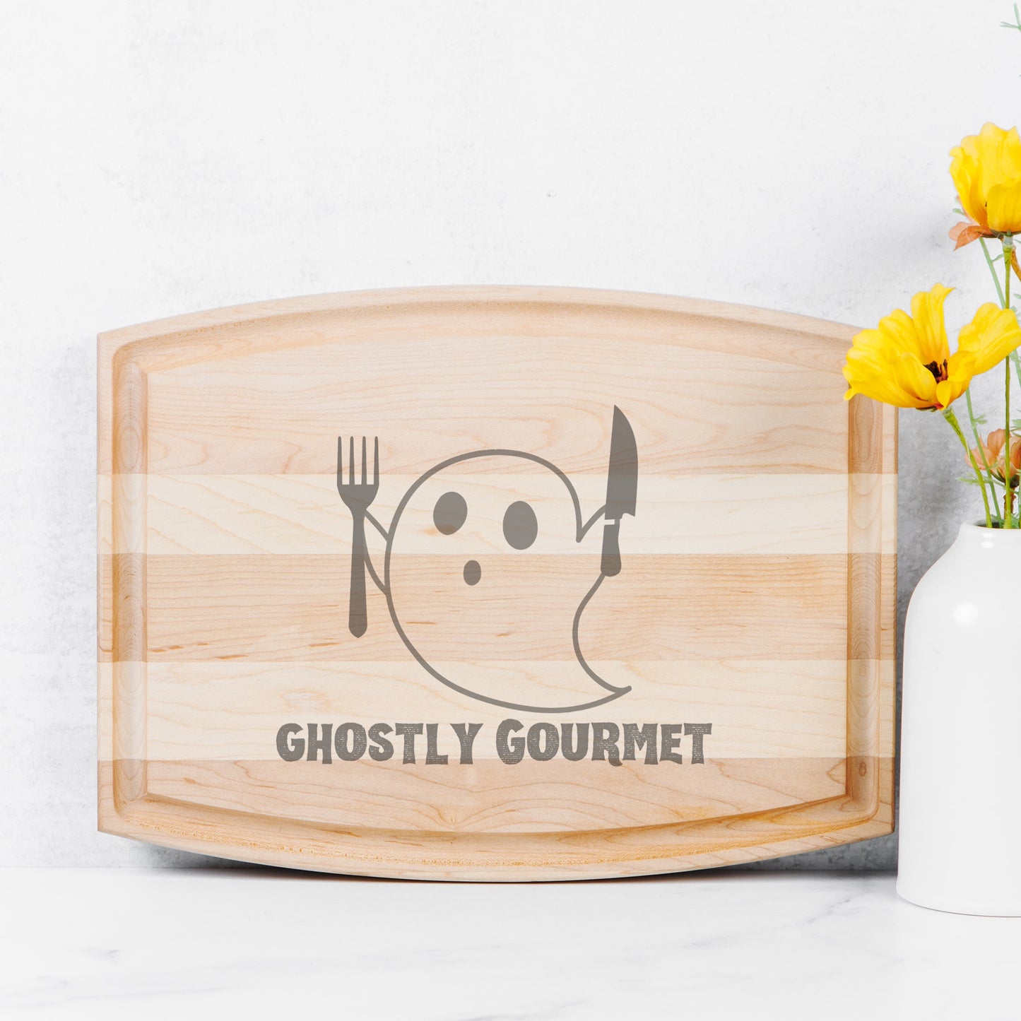 Ghostly Gourmet Arched Wood Cutting Board with Groove - 12" x 9"